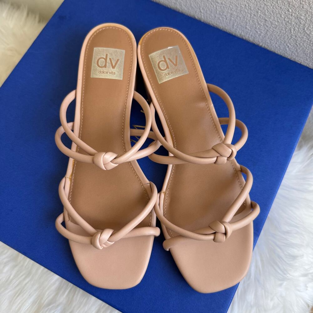DV Dolce Vita Wisteria Blush Pink Strappy Knotted Block Heel  Slide Sandals NWOB